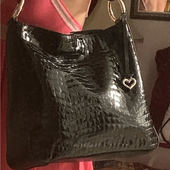 Brighton Cher black mock croc patent leather purse